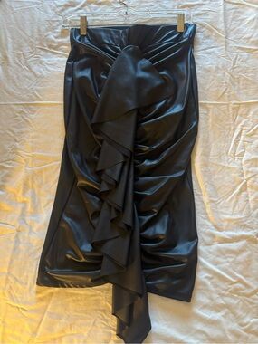 Black Ruffle Front Midi Skirt